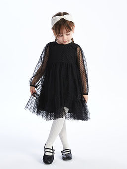 Bisiklet Yaka Uzun Kollu K?z Bebek Elbise