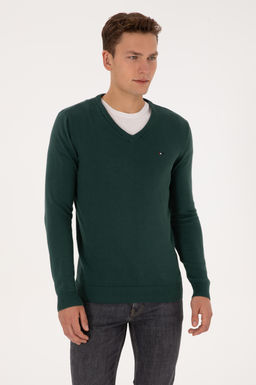 Erkek Slim Fit V Yaka Koyu Ye_il Basic Kazak - U.s. polo assn фото 3