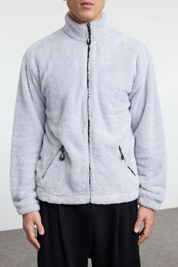 TRENDYOL MAN Gri Oversize/Genis Kesim Fermuar Cepli Couple Pelus Sweatshirt TMNAW25SW00102 - Trendyolmilla фото 5