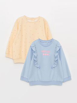 Bisiklet Yaka Uzun Kollu Bask?l? K?z Bebek Sweatshirt 2li