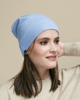 Шапка кашемировая двухсторонняя 11041 голубой/кремовый