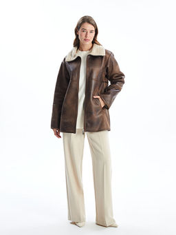 G?mlek Yaka Kad?n Deri G?r?n?ml? Mont - Waikiki фото 2