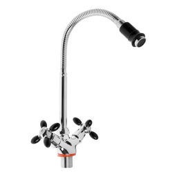 Смеситель для кухни ZEIN ZC2029, гибкий излив, кран-букса латунь 1/2", черный/хром