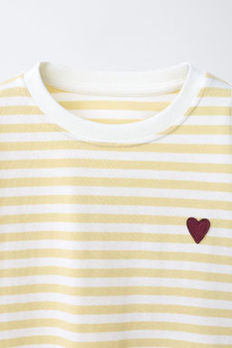 STRIPED T-SHIRT WITH EMBROIDERED HEART - Zara фото 3
