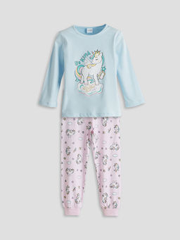 Bisiklet Yaka Bask?l? K?z ?ocuk Pijama Tak?m?