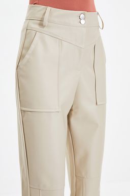 TRENDYOLMILLA Tas Cigarette Dokuma Suni Deri Pantolon TWOAW22PL0347  фото 12