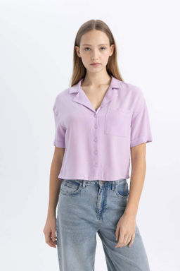 Coool Oversize Genis Kal?p Pijama Yaka K?sa Kollu Gomlek - Defacto фото 2