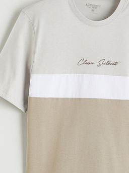 Bisiklet Yaka Renk Bloklu Penye Erkek Ti??rt