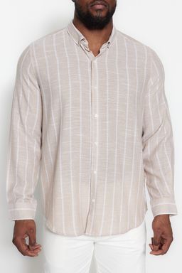 Tas Regular Fit Rahat Dugmeli Yaka Cizgili Buyuk Beden Gomlek TMNSS23GO00095 - Trendyolmilla фото 7