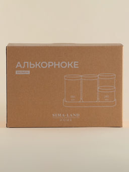 Банки для сыпучих SL Home «Алькорноке», 2 банки 280 ми, 2 банки 650 мл, с пробковой крышкой, на подставке, стекло, прозрачные