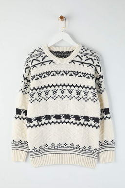 Ekru Regular Bisiklet Yaka Y?lbas? Kazak TMNAW26KZ00004