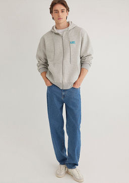 Mavi Logo Bask?l? Fermuarl? Gri Sweatshirt