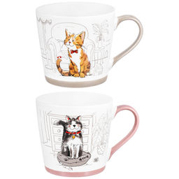 Набор 2 кружек 400 мл 13,5*9,5*9 см "Довольные коты", фарфор