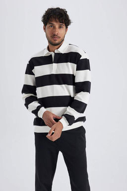 Толстовка в полоску Modern Fit с воротником-поло - Defacto фото 7