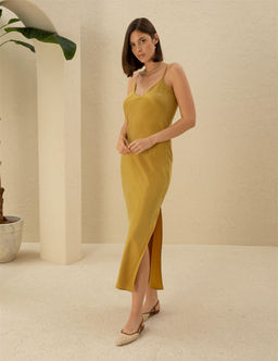 Ye_il Slim Fit Y_rtma_ Detayl_ Dokuma Elbise