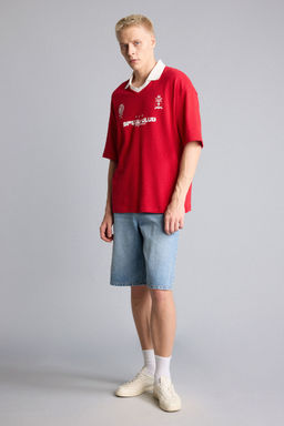 Pamuklu Boxy Fit Bask_l_ Polo Ti__rt