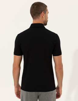 Siyah Slim Fit Dynamic Bask_l_ Polo Yaka Ti__rt
