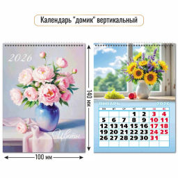 Календарь-домик вертикальный 2026 цветы