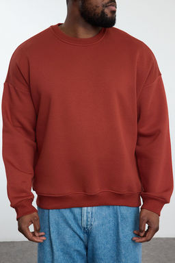 TRENDYOL MAN Buyuk Beden Ekru Oversize/Genis Kesim Ici Polarl? Basic Rahat Pamuklu Sweatshirt TMNAW25AO00027 - Trendyolmilla фото 3