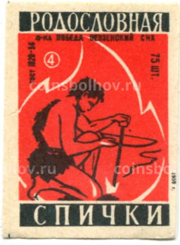 Этикетка спичечная Родословная спички №4 фабрика Победа