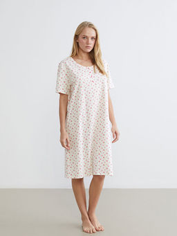 Bisiklet Yaka ?i?ekli Kad?n Gecelik