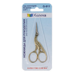 Ножницы Gamma G-911 для рукоделия Цапельки в блистере 92 мм под золото