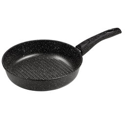 Сковорода-гриль с тефлоновым покрытием д26см Гранит, h7см, s0,4см, съемная ручка из термостойкого пластика (Россия)