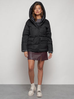 Зимняя женская куртка модная с капюшоном черного цвета 133105Ch