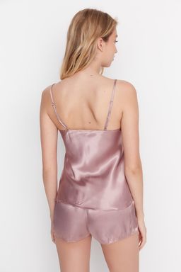 Trendyolmilla Siyah Dantelli Ip Ask?l? Saten Sortlu Dokuma Pijama Tak?m? THMAW21PT0843  фото 3