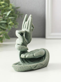 Подставка для благовоний «Мудра Витарка - Колесо учения», песчаник, стелющийся дым, 5.5×10.3×11.5 см