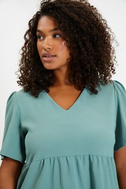 Haki Genis Kesim V Yaka Mini Dokuma Elbise TWOSS20EL0400