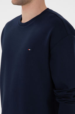 Erkek Comfort Fit Bisiklet Yaka Lacivert _nce Sweatshirt