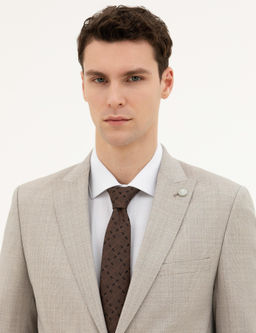 Bej Ex. Slim Fit Y_n Tak_m Elbise