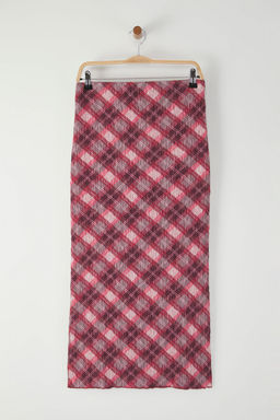 TRENDYOLMILLA Cok Renkli Dokulu Ekoseli Kumas Bask?l? Maxi Esnek Orme Etek TWOSS25ET00115 фото 5