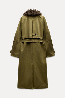 WAXED TRENCH COAT WITH FAUX FUR COLLAR - Zara фото 11