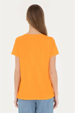 Женская оранжевая футболка с круглым вырезом - U.s. polo assn фото 5