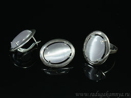 Кольцо Серьги с кошачьим глазом, цв.серый размер 19