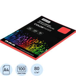 Бумага цветная Attache (красный интенсив), 80г, А4, 100 л