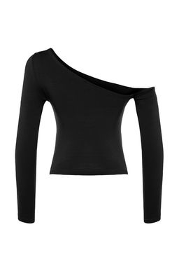Siyah Tek Omuz Pamuklu Esnek Fitted/Vucuda Oturan Crop Orme Bluz TWOAW24BZ00099