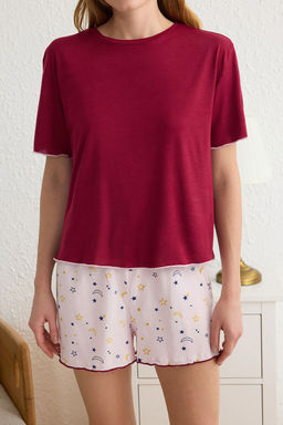 Trendyolmilla Gri Melanj Galaksi Desenli Baby Overlok Detayl? Sortlu Orme Pijama Tak?m? THMSS24PT00203 фото 3