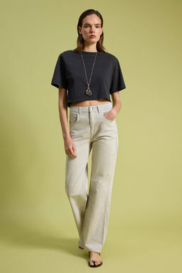 Ekru Yuksek Bel Wide Leg Genis Paca Dokulu Kumas Jeans TWOSS26JE00240 - Trendyolmilla фото 3