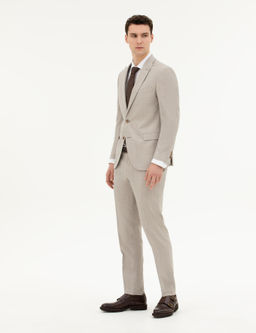 Bej Ex. Slim Fit Y_n Tak_m Elbise