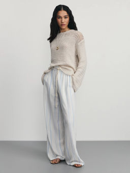 Прямые брюки из вискозы и льна в полоску / Zarina