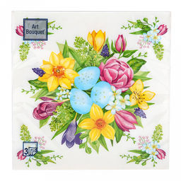 Салфетки бумажные "Art Bouquet" 33х33см, 3-х слойные, 20 штук в упаковке, 100% целлюлоза, "Пасха Букет на праздник" (Россия)