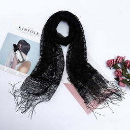 Палантин 160 х 45 см, цвет черный - Мастерская ПОКРОВ фото 6