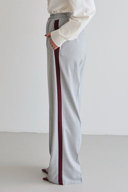 Siyah Bordo Cizgili Beli Lastikli Wideleg/Genis Paca Dokuma Pantolon TWOAW26PL00174 - Trendyolmilla фото 9