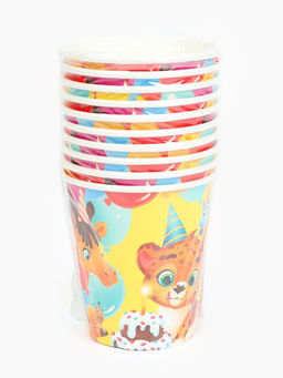 Цена за 10 шт. Стакан одноразовый бумажный «С Днём рождения, весёлые зверята», желтый, 250 мл