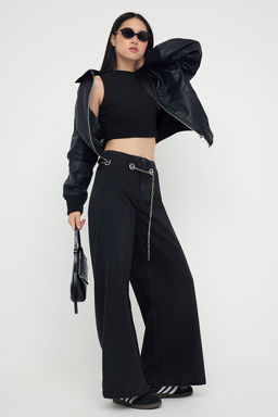 Teen Siyah Yuksek Bel Aksesuar Detayl? Genis Paca Wide Leg Jeans TWOAW26JE00040 - Trendyolmilla фото 2