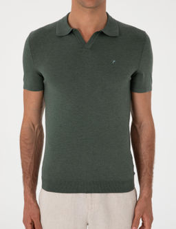 Koyu Ye_il Slim Fit Apa_ Yaka Triko T-shirt