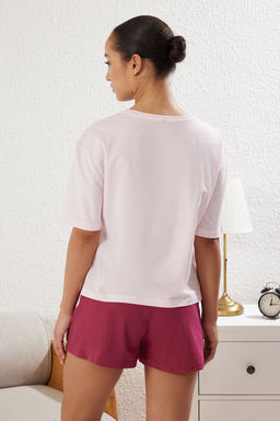 Trendyolmilla Ac?k Pembe %100 Pamuklu Bask?l? Sortlu Orme Pijama Tak?m? THMSS25PT00218 фото 5